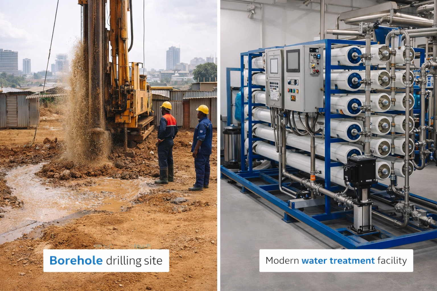 A modern Kenyan water refinery and treatment facility representing regional scaling vision for MiMaji Foundation